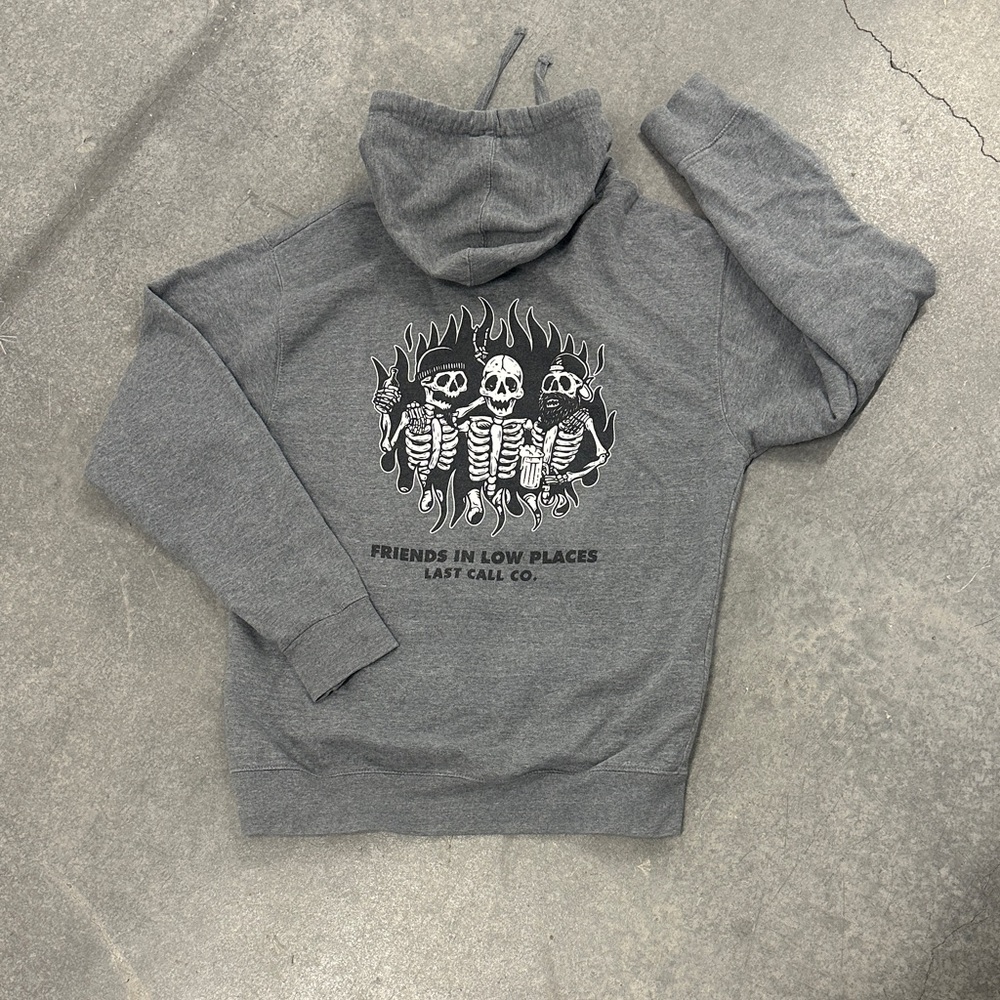 Gray Graphic Last Call Hoodie with Skeleton Design
